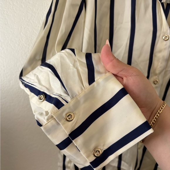 Zara womens Cream and navy Striped blouse - Picture 5 of 5